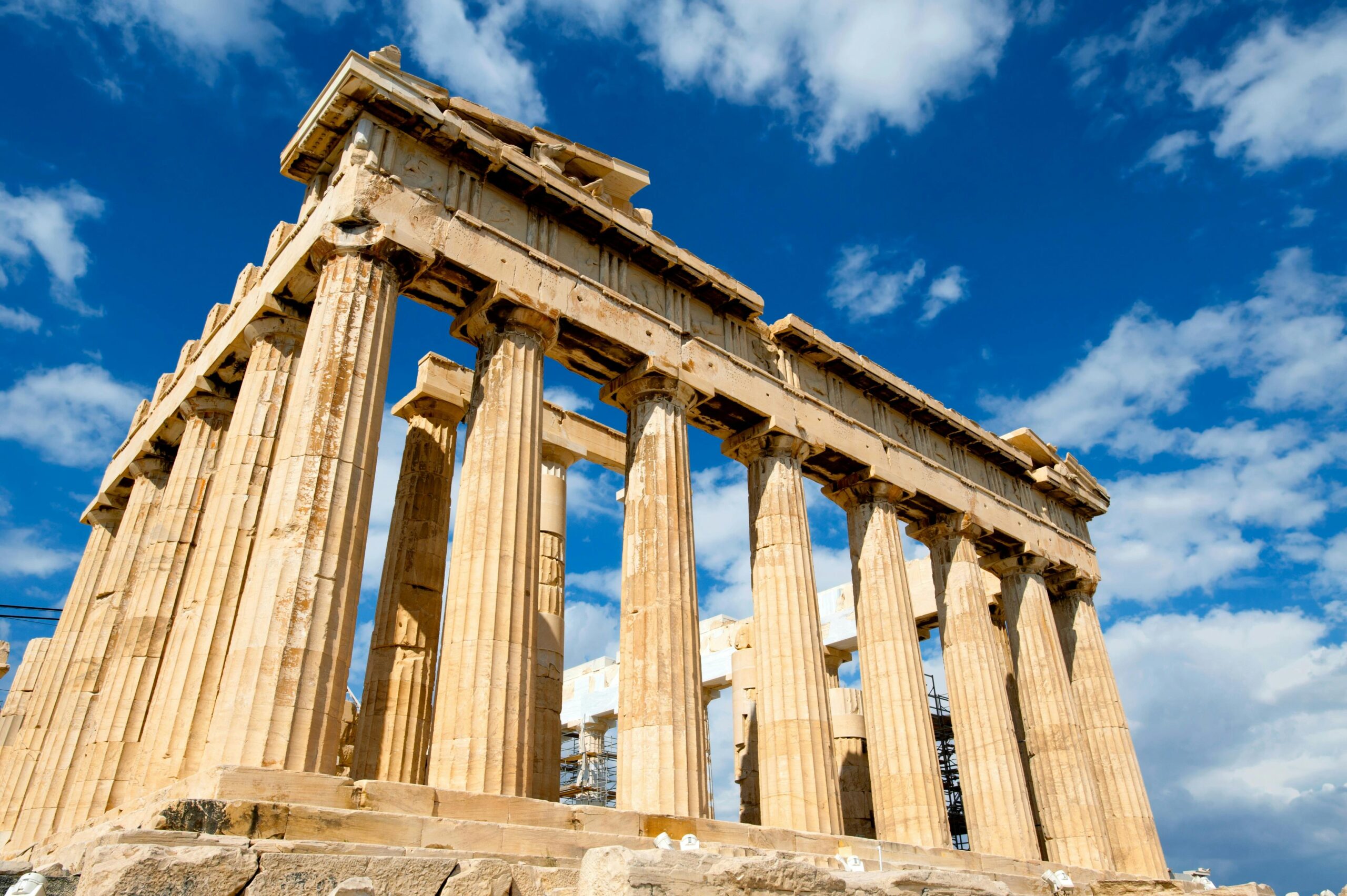 Iconic Parthenon in Athens under a clear blue sky.